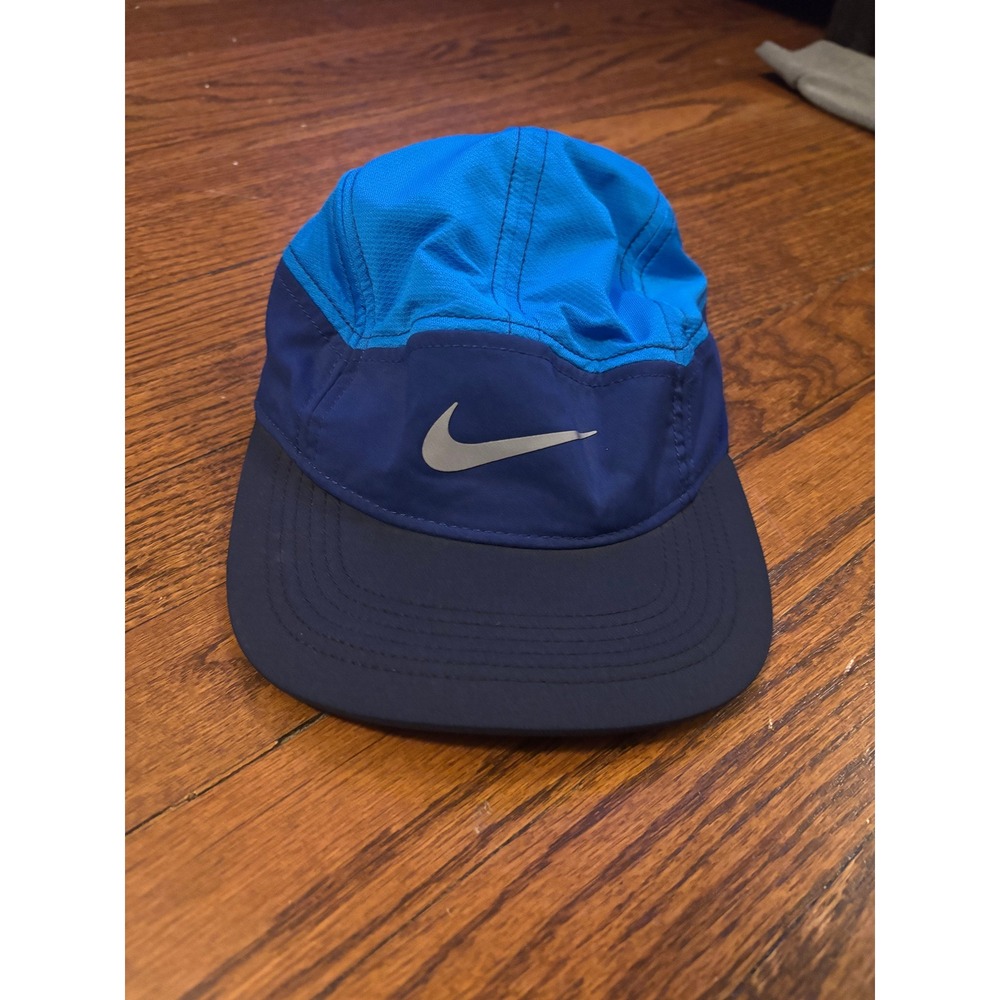 Nike AW84 Dri-FIT Running Hat Blue 5 Panel Reflective Swoosh Adjustable Cap